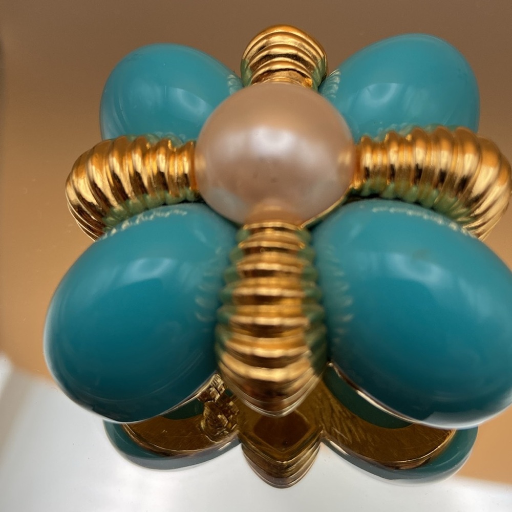 Vintage 90s Joan Rivers Cruciform Faux Pearl And Turquoise Brooch